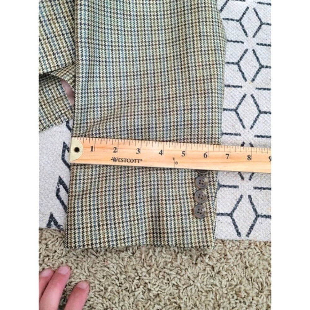 CHAPS 100% Silk Houndstooth Plaid 2 Button Sport Coat Jacket Blazer, sz 46 L